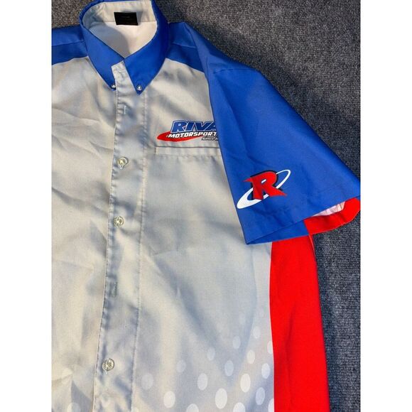 Vicci Shirt Mens M Multi Riva Motorsports Short Sleeve Collared Logo Button Down - Picture 3 of 7